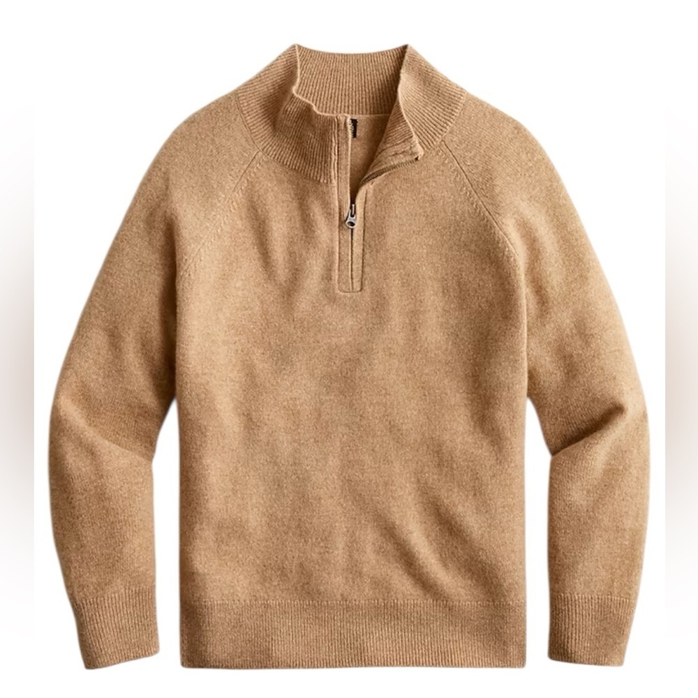 J Crew Kids' cashmere quarter-zip sweater camel XL 
12-14